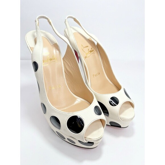Christian Louboutin Polka Dot Peep Toe Platform Slingback Heels Patent Y2K Sz 36 - Picture 5 of 16